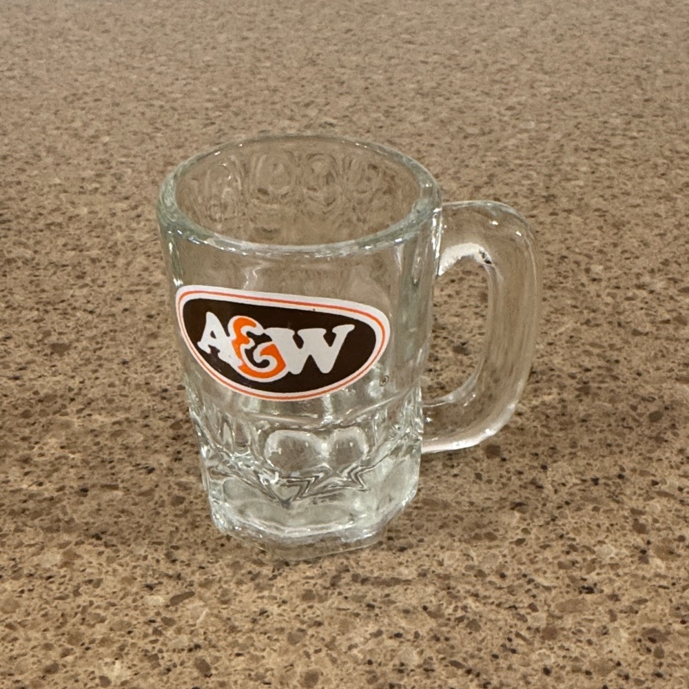 A&W Clear Glass Mug with Orange & Black Logo